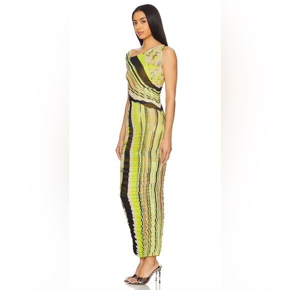 AFRM Biona Long Dress Wing Stripe Mesh Rushed - Picture 3 of 9